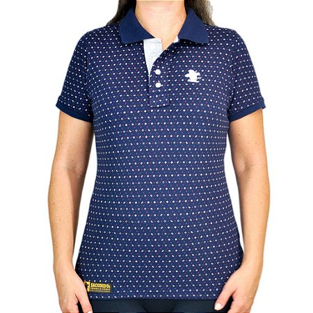 Camiseta Polo Feminina Sacudido's Elastano - Azul Marinho