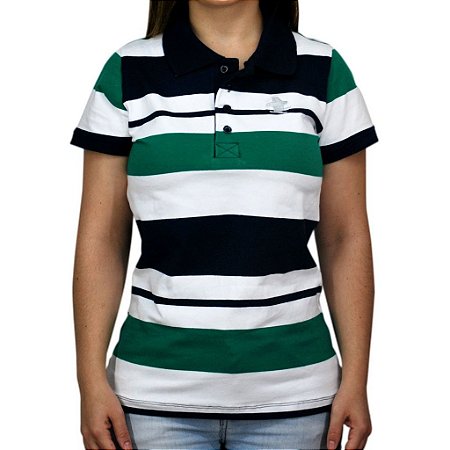 Camiseta Polo Feminina Sacudido's Elastano - Cinza