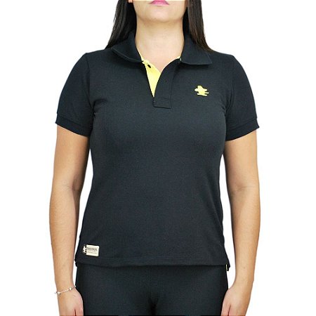 Camiseta Polo Feminina Sacudido's - Preta com Amarelo