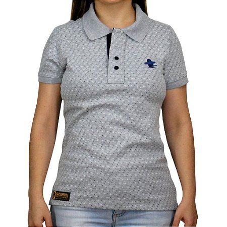 Camiseta Polo Feminina Sacudido's Elastano - Cinza