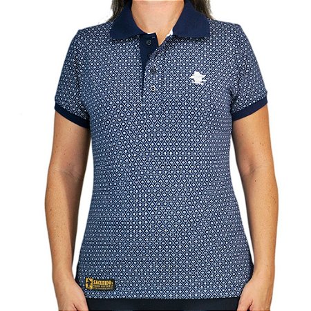 Camiseta Polo Feminina Sacudido's Elastano - Marinho Floral