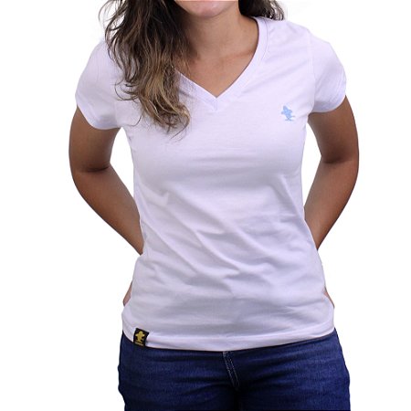 Camiseta SCD's Feminina Básica - Branco /Azul Bebê