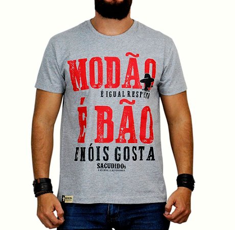 Camiseta Sacudido's - Modão é Bão - Cinza Mescla