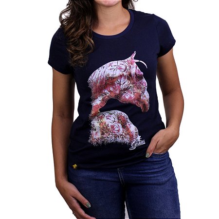 Camiseta Sacudido's Feminina -Cavalo Des.- Marinho