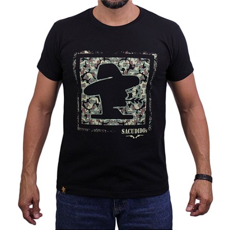 Camiseta Sacudido's - Logo Militar - Preto