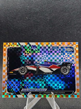 Topps Chrome F1 F2 Cars Orange Checker Flag 2021 GUILHERME SAMAIA #/25