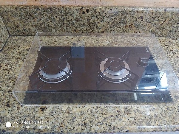Tampa em acrílico transparente 2 bocas para fogão cooktop