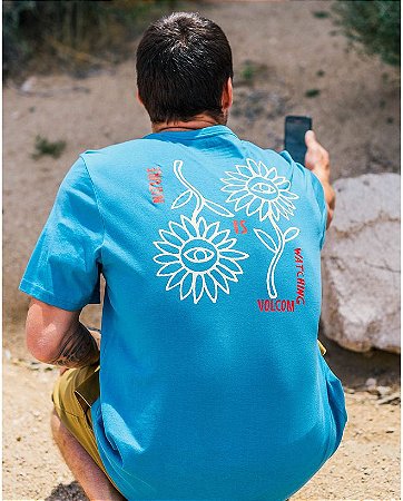 Camiseta Volcom Long Fit Power Flower Azul