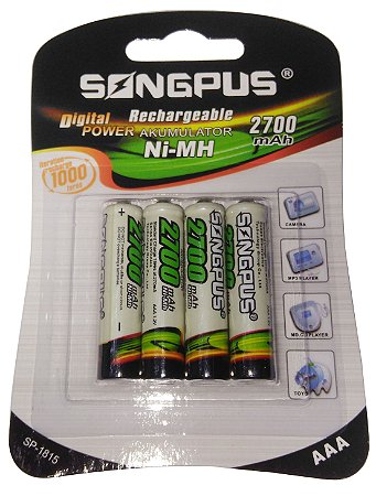 Pilha Recarregavel Com 4 Unidades Songpus Aaa 2700mah