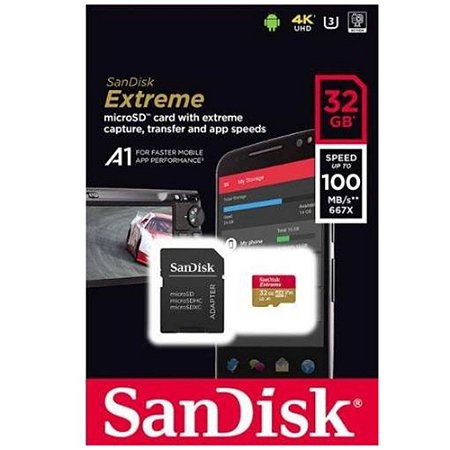 Cartão Microsd 32gb Sandisk Extreme para câmeras GoPro, DJi OSMO Action Cam, SJCam e similares