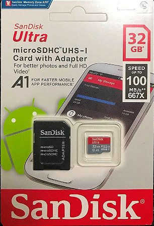 Cartão MicroSD SANDISK ULTRA 32gb 100mb/s Para Câmeras GoPro, DJi Osmo Action Cam, SJCam, Sony e similares.