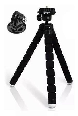 Tripé Flexível tipo Gorillapod Espumado 26,5cm com Adaptador para Celular e Câmeras de Ação