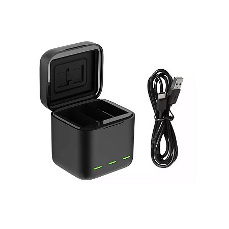 Carregador tipo BOX triplo TELESIN para baterias GoPro HERO9 Black, HERO10 Black e HERO11 Black