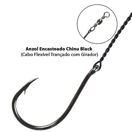 Anzol Encastoado Chinu Black Flexível Trançado com Girador