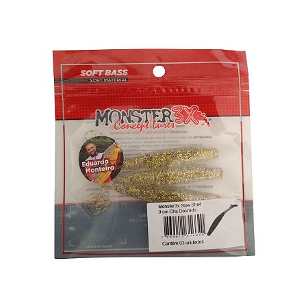 Isca Artificial Monster3x Slow Shad 9cm Chá Dourado 3p