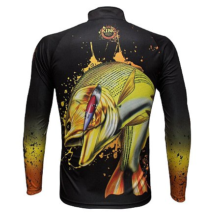 Camiseta Pesca King Manga Longa KFF-650 Dourado com Proteção UV+