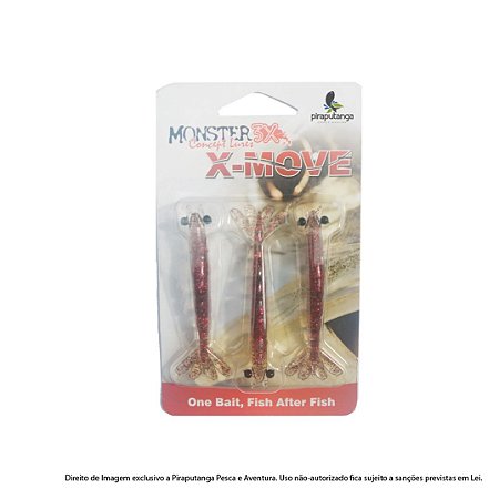 Isca Artificial Camarão Monster3x X-Move 9cm, Cor: Ultra Red