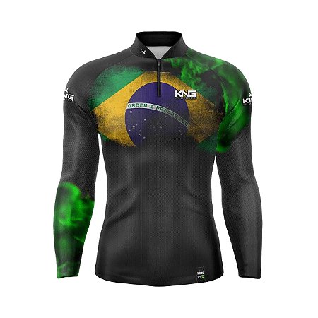 Camiseta Pesca King Manga Longa KFF-658N Brasil com Proteção UV+