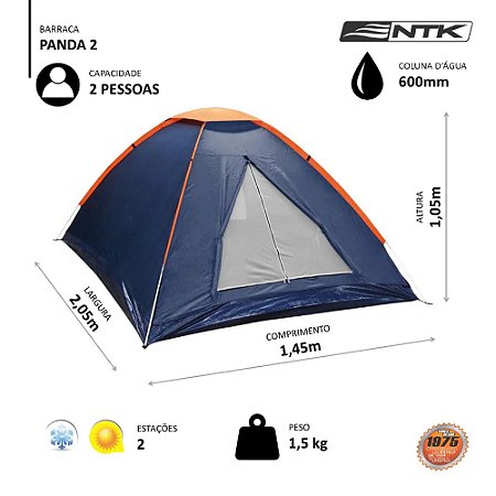 Barraca Camping Nautika Panda 2 Pessoas Coluna D'Água 600mm