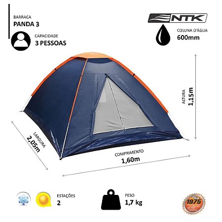 Barraca Camping Nautika Panda 3 Pessoas Coluna D'Água 600mm