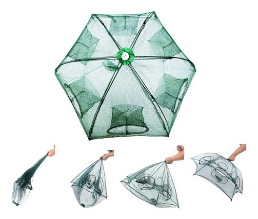 Covo Sanfona Armadilha Peixe Guarda-Chuva 6 Bocas