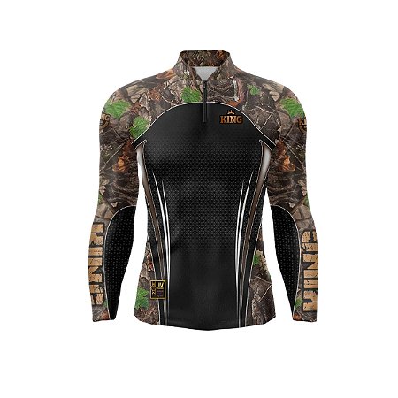 Camiseta Pesca King Manga Longa KFF-069N Folhas com Proteção UV+