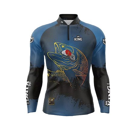 Camiseta Pesca King Manga Longa KFF-202N Dourado com Proteção UV+