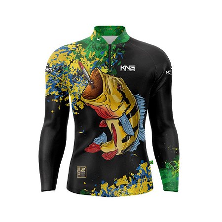 Camiseta Pesca King Manga Longa KFF-646N Tucunaré com Proteção UV+