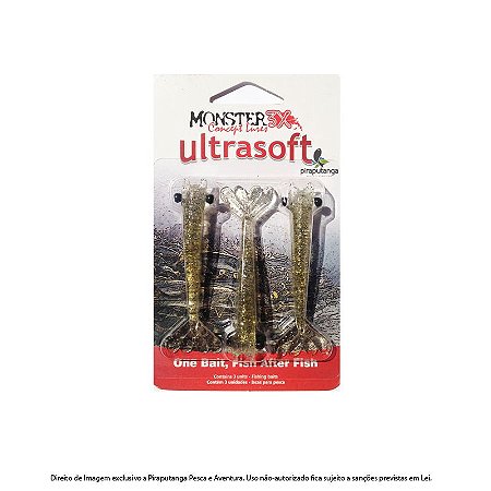 Isca Artificial Camarão Monster3x Ultrasoft 9cm, Chá Dourado