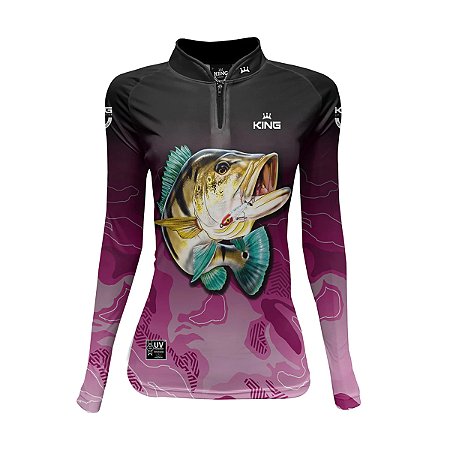 Camiseta Pesca King Feminina Baby Look KFF-656N Tucunaré com Proteção UV+