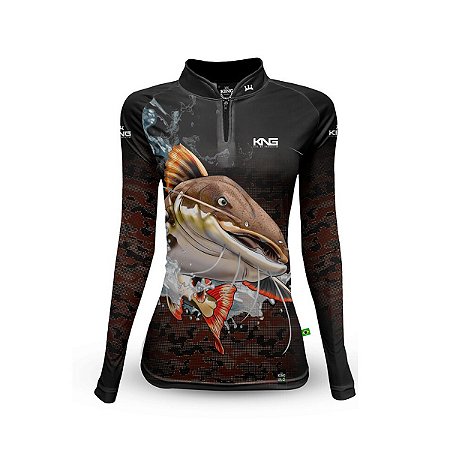 Camiseta Pesca King Feminina Baby Look KFF-601N com Proteção UV+
