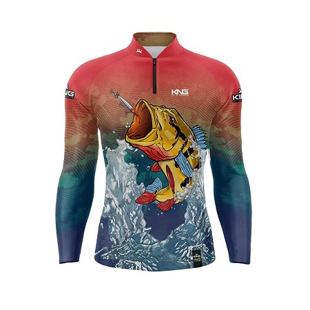 Camiseta Pesca King Manga Longa KFF-302N Tucunaré com Proteção UV+