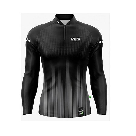 Camiseta Pesca King Manga Longa KD-533N Preta com Proteção UV+