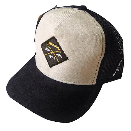 Boné de Pesca Go Fishing Bege Bordado + Telado