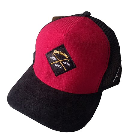 Boné de Pesca Go Fishing Vermelho Bordado + Telado