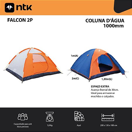 Barraca Camping Nautika NTK Falcon 2 Pessoas Coluna D’Água 1000mm Costura Selada