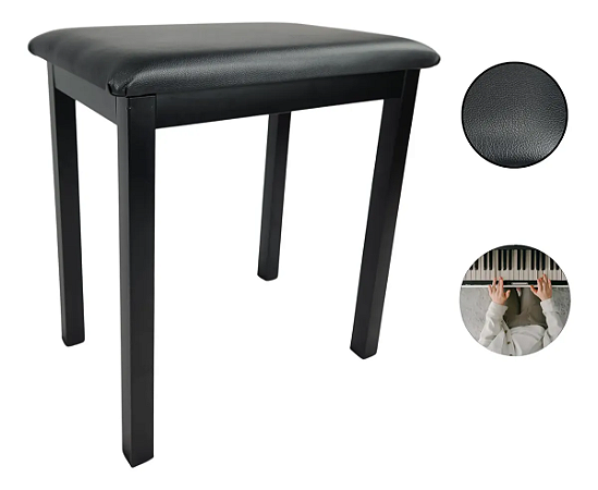Banqueta para Piano Preta Acolchoada Confortável e Resistente