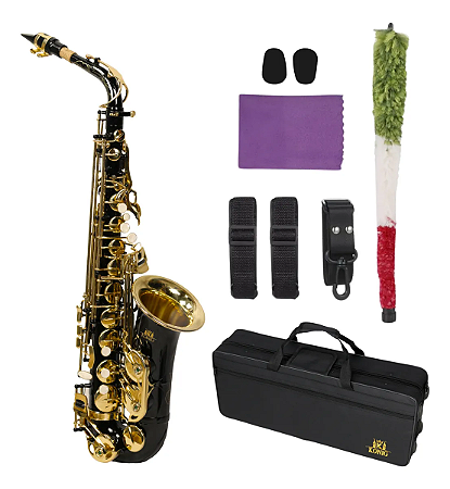 Sax Alto Konig Eb Preto com Campana Dourada Completo com Estojo