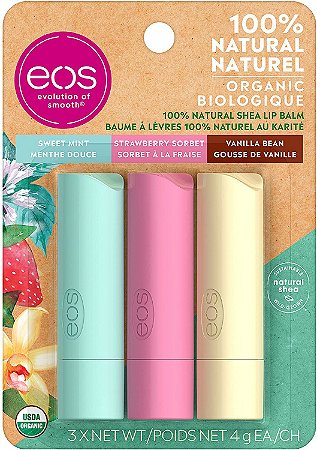 Eos 100% Natural & Organic Lip Balm 3-Pack Stick