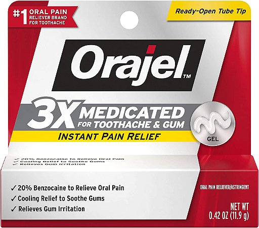 Orajel 3X for Toothache & Gum Pain: Maximum Gel Tube