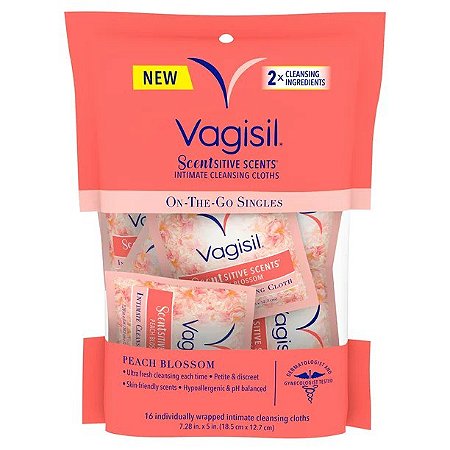 Vagisil Scentsitive Scents Peach Blossom Intimate Cleansing Wipes Cloths