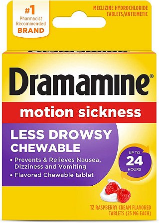 Dramamine All Day Less Drowsy Motion Sickness Relief Raspberry Cream Flavor