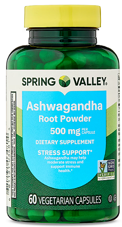 Spring Valley Ashwagandha Root Powder General Wellness Dietary Supplement Vegetarian 500mg