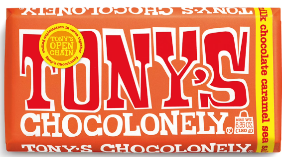 Tony's Chocolonely Milk Chocolate Bar with Caramel and Sea Salt