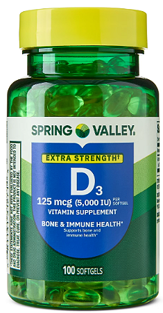 Spring Valley Extra Strength Vitamin D3 Softgels, 125 mcg (5000 IU)