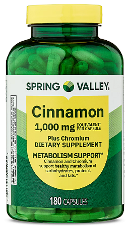 Spring Valley Cinnamon Plus Chromium Dietary Supplement Capsules for Metabolism, 1000 mg
