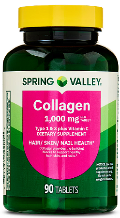 Spring Valley Collagen Type 1 & 3 Plus Vitamin C Tablets for Hair/Skin/Nails, 1,000 mg