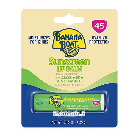 Banana Boat with Aloe Vera and Vitamin E UVA/UVB Protection Sunscreen Lip Balm, Broad Spectrum SPF 45