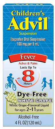 Children's Advil Pain Reliever and Fever Reducer, Dye Free Children's Ibuprofen for Pain Relief, White Grape