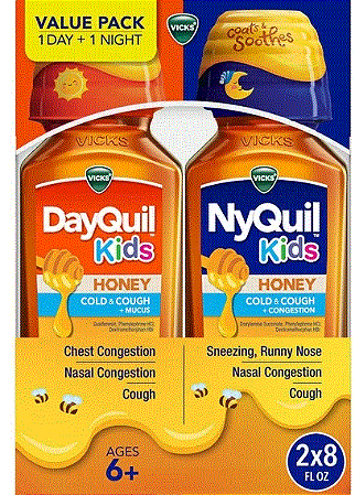 Vicks DayQuil and NyQuil Kids Cold and Cough Liquid, Cold Medicine for Children, Honey
